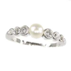 Art Deco diamond and pearl ring